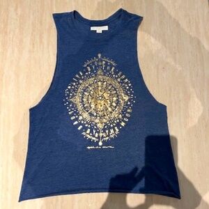 NEW Spiritual Gangster Blue Muscle Tee Tank Gold Graphic SUPER SOFT Size M